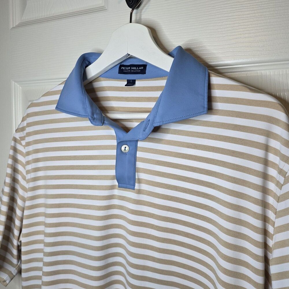 Peter Millar Mens L Tailored Fit Crown Crafted Bass Performance Jersey Polo